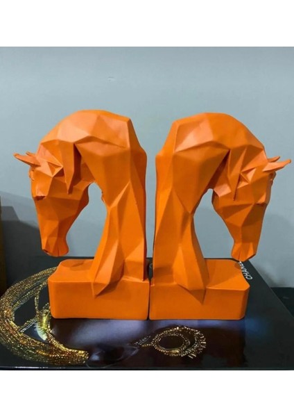 2'li Kitap Tutucu At Turuncu Renk Biblo Heykel Büst modelleri