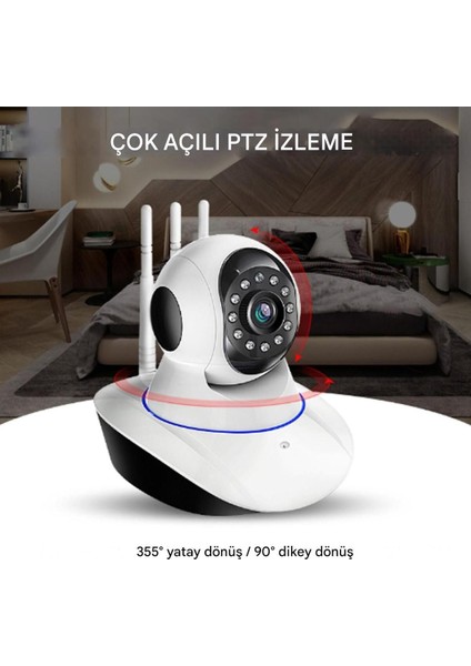360 Dönebilen Bebek Monitörü 10M Gece Görüşlü Hareket Algılama Sensörlü 2 Yönlü Interkom