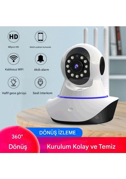 360 Dönebilen Bebek Monitörü 10M Gece Görüşlü Hareket Algılama Sensörlü 2 Yönlü Interkom