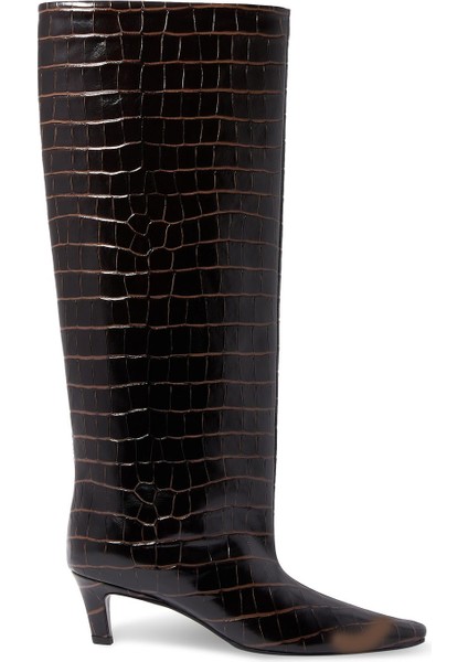 Geniş Kalıplı Krokodil Desenli Topuklu Çizme