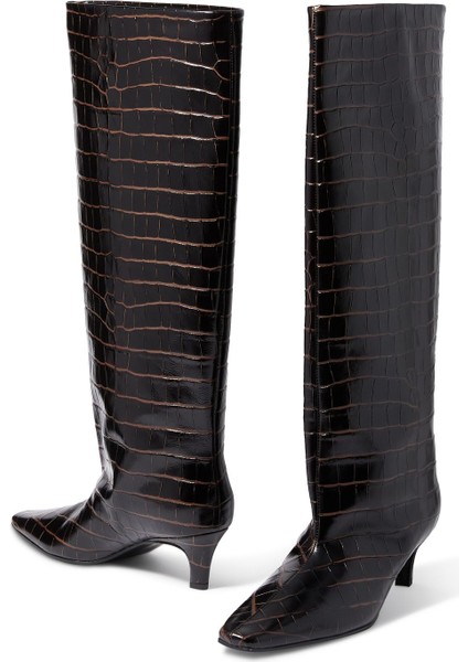 Geniş Kalıplı Krokodil Desenli Topuklu Çizme indirimleri
