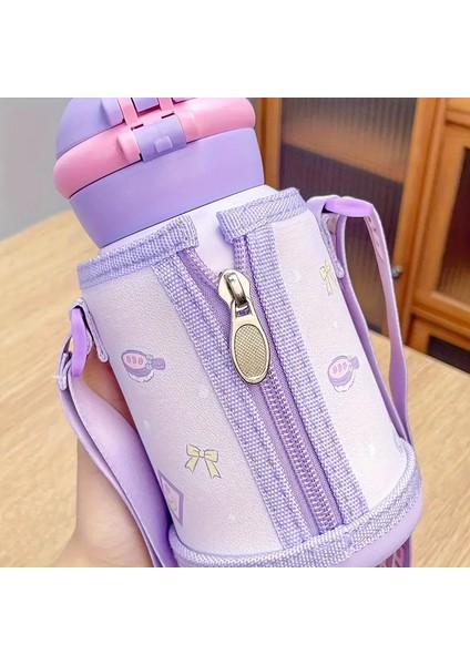 Çocuk Termos Matara Paslanmaz Çelik Kuromi Figürlü Kılıflı 550ML Çift Fonksiyonlu Kapak AD5641