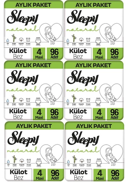 Külot Bebek Bezi Natural Beden 4 (7-14KG) Maxi 96X6 576 Adet Ekstra