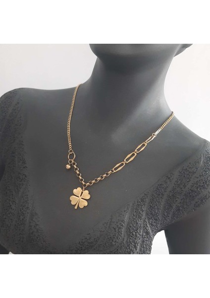 Çelik Gold Renk Yonca Detay Kadın Kolye fiyatları