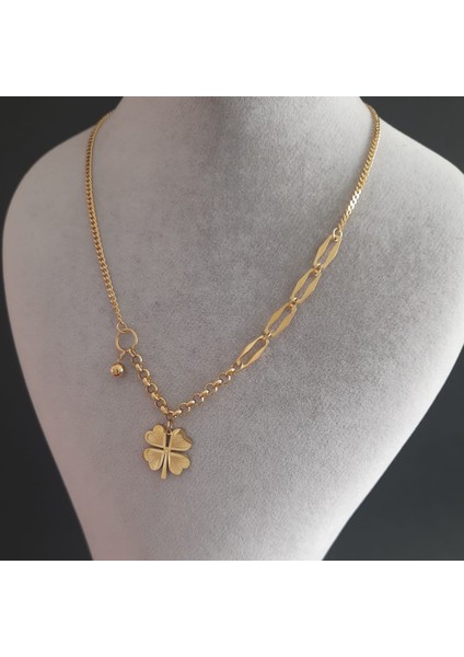 Çelik Gold Renk Yonca Detay Kadın Kolye indirimleri