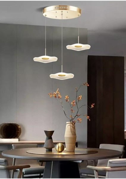 Luxury Exclusive Üçlü Yuvarlak Sarkıt LED Avize Jellyfish Salon Mutfak Oturma Odası Avize Gold Sarı