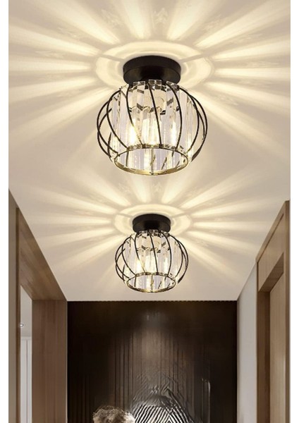 Bella Luce Model Siyah Renk Metal Kristal Taşlı Salon Mutfak Yatak Oturma Odası Plafonyer Avize
