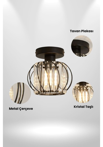 Bella Luce Model Siyah Renk Metal Kristal Taşlı Salon Mutfak Yatak Oturma Odası Plafonyer Avize
