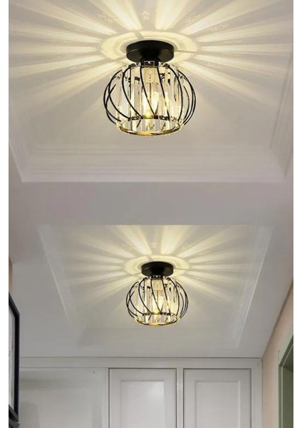 Bella Luce Model Siyah Renk Metal Kristal Taşlı Salon Mutfak Yatak Oturma Odası Plafonyer Avize