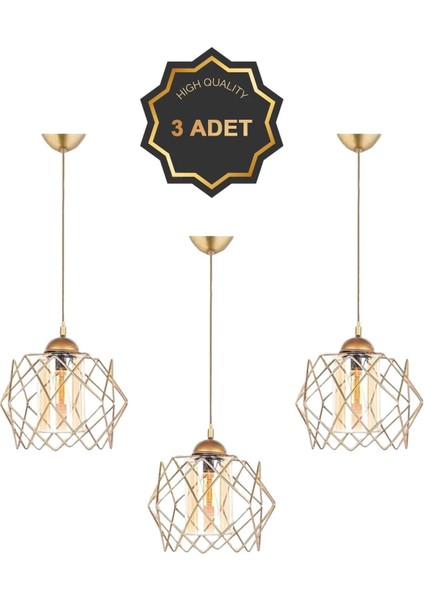 3 Adet Trend Bal Mika Camlı Golden Salon Mutfak Banyo Yatak Odası Çocuk Odası Antre Sarkıt Avize