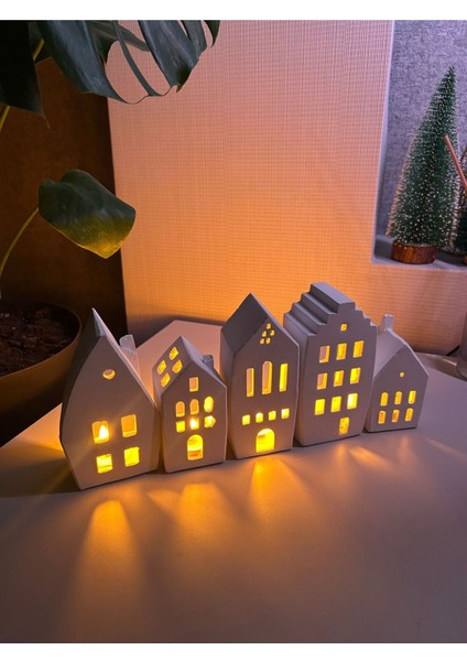 5’li Ev Tealight Beton Mumluk Seti Beyaz (Tealight Dahil Değildir)