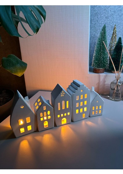 5’li Ev Tealight Beton Mumluk Seti Beyaz (Tealight Dahil Değildir)