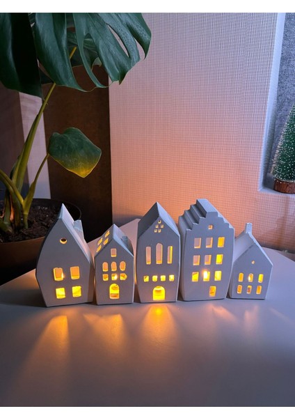 5’li Ev Tealight Beton Mumluk Seti Beyaz (Tealight Dahil Değildir)