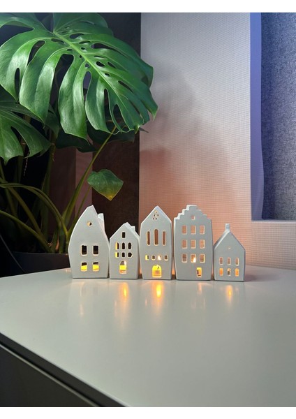 5’li Ev Tealight Beton Mumluk Seti Beyaz (Tealight Dahil Değildir)