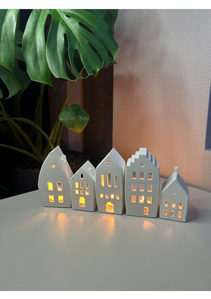 5’li Ev Tealight Beton Mumluk Seti Beyaz (Tealight Dahil Değildir)