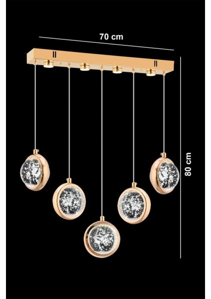 Istanbul Avize Yemek Masası Dünya 5'li Gold Üç Renk LED Lüx Modern Ledli Avize