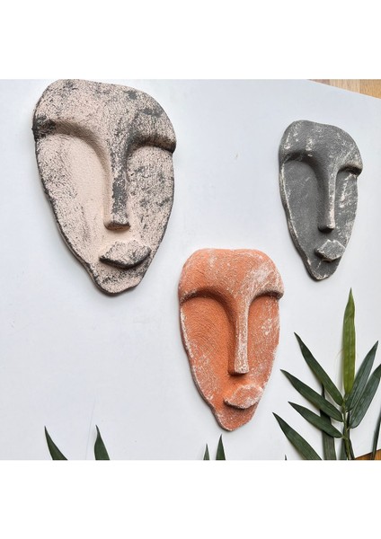 El Yapımı Taş Heykel Soyut Yüz Maske 3'li Set, Duvar Dekor, Modern Ev ve Ofis Dekoru