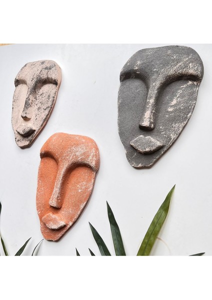 El Yapımı Taş Heykel Soyut Yüz Maske 3'li Set, Duvar Dekor, Modern Ev ve Ofis Dekoru