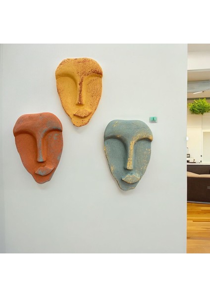 El Yapımı Taş Heykel Soyut Yüz Maske 3'li Set, Modern Beton, Eskitme Taş Görünümlü Duvar Dekor fırsatları
