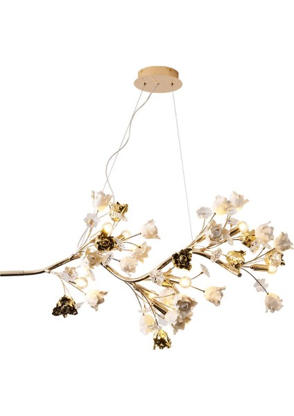 Faxon 9'lu Gold Çiçek Desenli Modern Sıralı Yemek Masası Üstü Sarkıt Salon Avize
