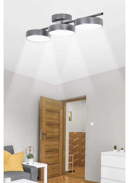 Gri Ledli 3'lü Avize, Modern Tasarım, Metal, Beyaz Işık, Salon ve Oda Aydınlatması