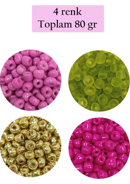 Dökme Cam Kum Boncuk Büyük Boy (6/0) 4 mm - 4 Renk - Toplam 80 Gram - BNC412