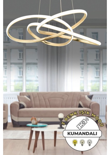 Modern 3 Renk LED Altın Sarkıt Avize, 4 Başlıklı, 60x70 cm, şık ve şeffaf tasarım