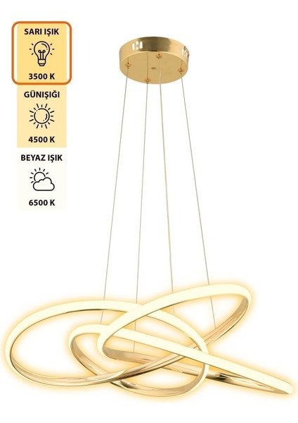Modern 3 Renk LED Altın Sarkıt Avize, 4 Başlıklı, 60x70 cm, şık ve şeffaf tasarım fırsatları