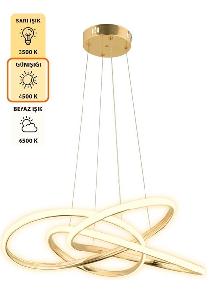 Modern 3 Renk LED Altın Sarkıt Avize, 4 Başlıklı, 60x70 cm, şık ve şeffaf tasarım indirimleri