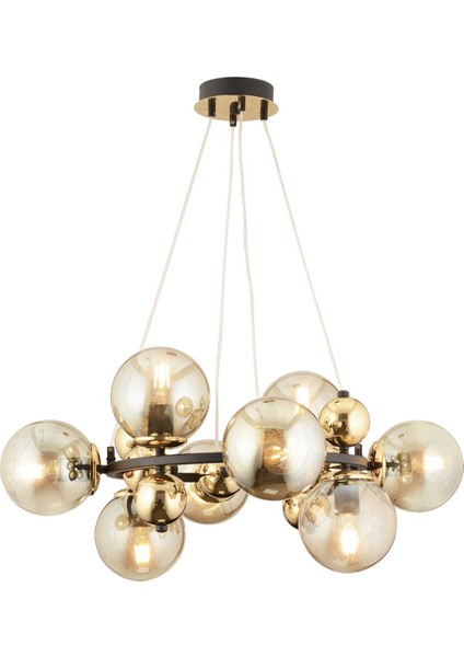 Lorento 8li Yuvarlak Siyah Gold Modern Cafe,restoran Için Uygun Retro Salon Avize