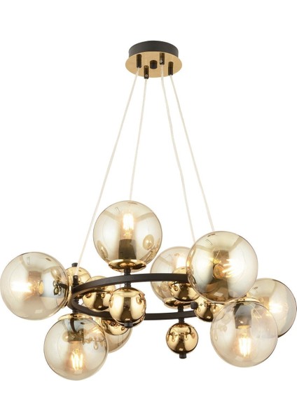 Lorento 8li Yuvarlak Siyah Gold Modern Cafe,restoran Için Uygun Retro Salon Avize