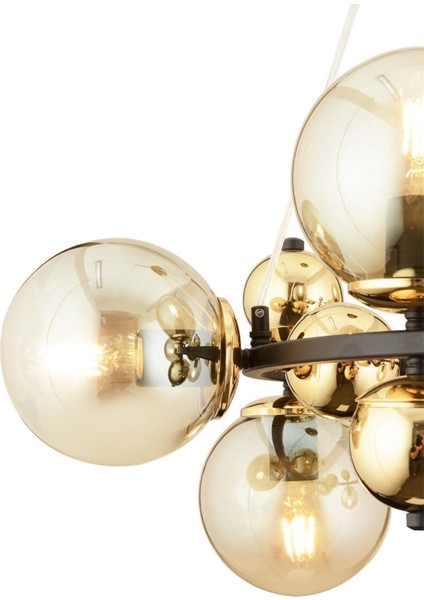 Lorento 8li Yuvarlak Siyah Gold Modern Cafe,restoran Için Uygun Retro Salon Avize
