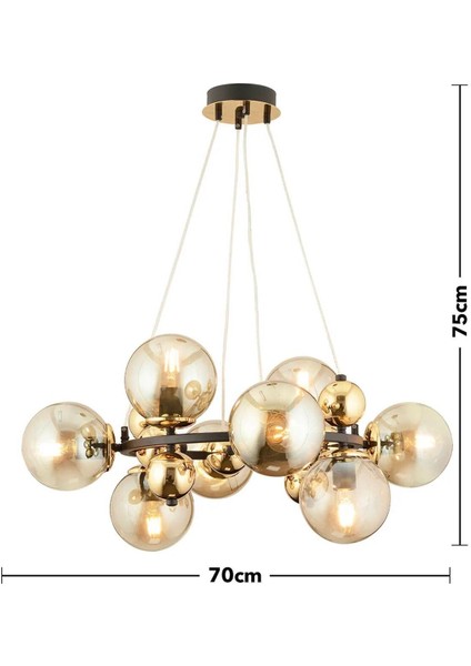 Lorento 8li Yuvarlak Siyah Gold Modern Cafe,restoran Için Uygun Retro Salon Avize