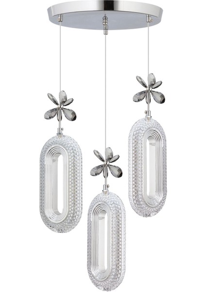 Modern 3 Renk LED Kristal Taşlı Gümüş Avize, Kumandalı, 30x30 cm