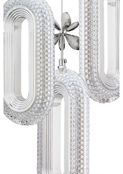 Modern 3 Renk LED Kristal Taşlı Gümüş Avize, Kumandalı, 30x30 cm