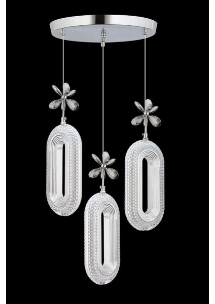 Modern 3 Renk LED Kristal Taşlı Gümüş Avize, Kumandalı, 30x30 cm