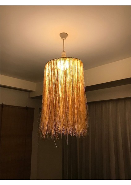 Doğal rafya püsküllü şık avize, sıcak ve samimi aydınlatma, 30x60 boyut fiyatları