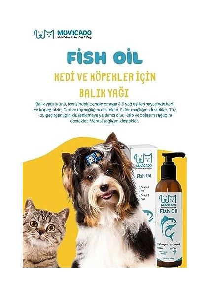 Fish Oil - Kedi ve Köpekler Için Omega 3 ve Omega 6 Balık Yağı 200 ml