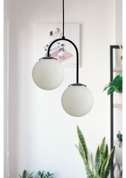 Şık Siyah Beyaz Sarkıt Avize, Cam, 2 Başlıklı Modern Aydınlatma