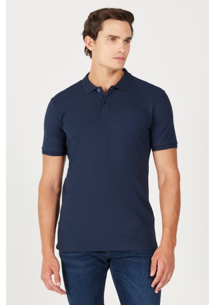 %100 Pamuk Regular Fit Normal Kesim Lacivert Polo Yaka Tişört