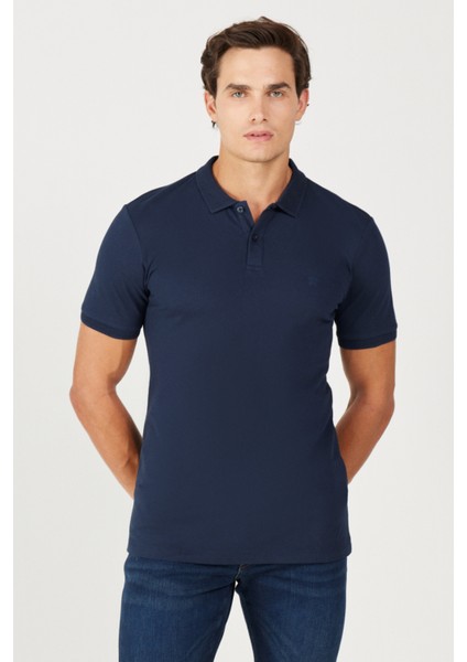 %100 Pamuk Regular Fit Normal Kesim Lacivert Polo Yaka Tişört