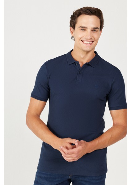 %100 Pamuk Regular Fit Normal Kesim Lacivert Polo Yaka Tişört