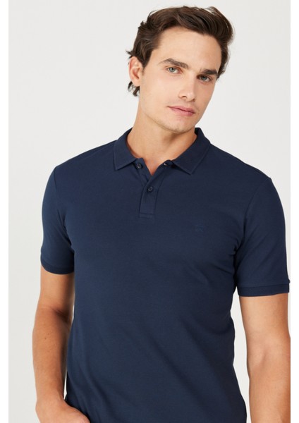 %100 Pamuk Regular Fit Normal Kesim Lacivert Polo Yaka Tişört