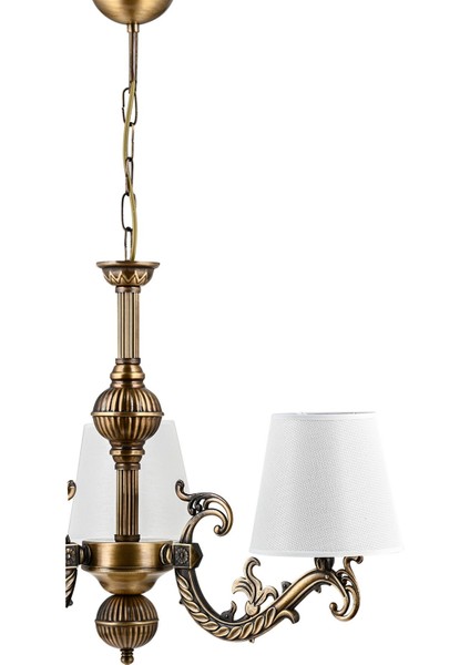 Üç Kollu Savaş Zamak Avize, Eskitme Krem, Metal, 45x45 cm, şık ve modern tasarım