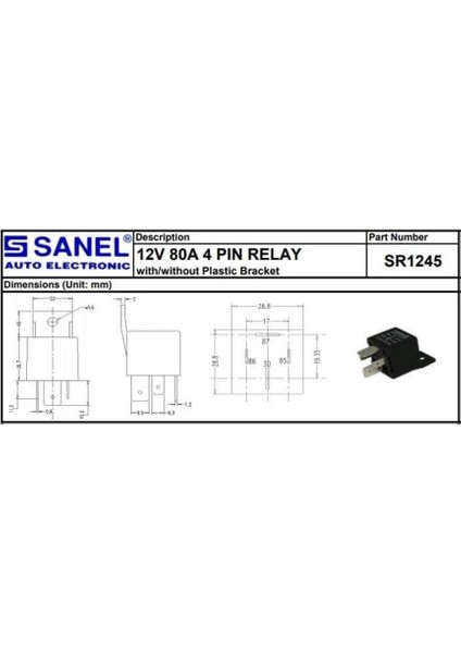 12V Röle 4 Uçlu 80 A (70 A Tipi) (2 Uç Küçük / 2 Uç Büyük) (6.3 mm / 9.5 Mm)