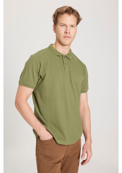 %100 Pamuk Regular Fit Normal Kesim Yeşil Polo Yaka Tişört