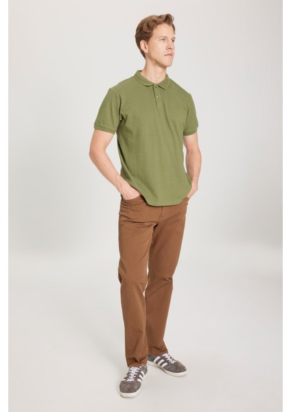 %100 Pamuk Regular Fit Normal Kesim Yeşil Polo Yaka Tişört