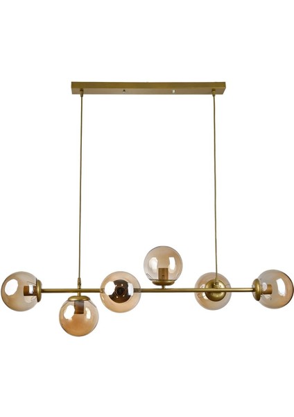 Modern renkli 6'lı cam avize, şık tasarım, 9x13 boyut, 6 ampüllü, estetik aydınlatma