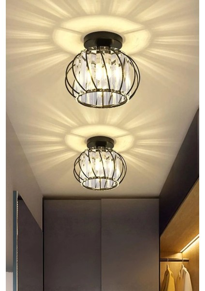 Şık Siyah Metal Kristal Taşlı Salon ve Oturma Odası Plafonyer Avize