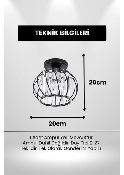 Şık Siyah Metal Kristal Taşlı Salon ve Oturma Odası Plafonyer Avize